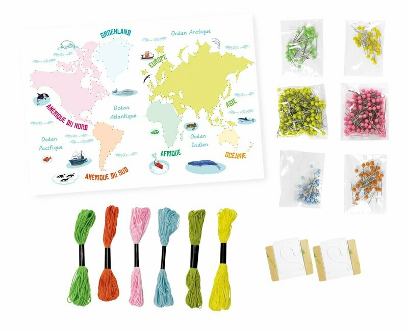 Kit Mappemonde à tisser STRING ART - de 42 x 29,5 cm