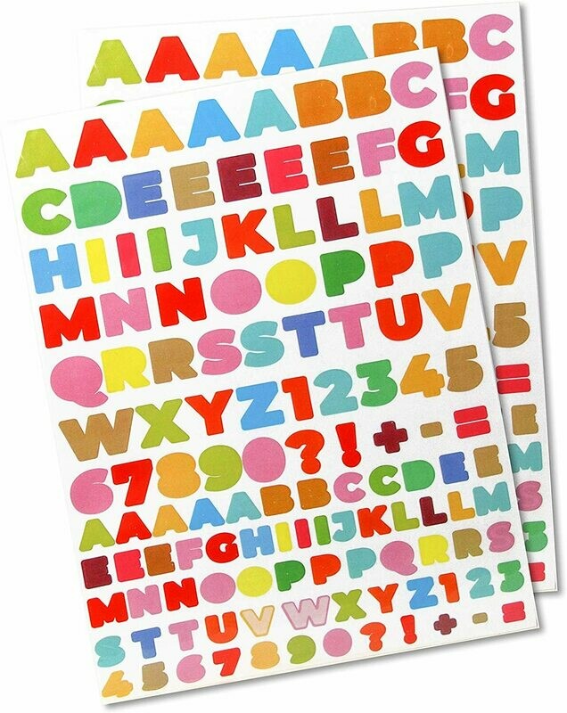 Gommettes alphabet couleurs vives  - 378 pièces - de 0,5 à 2 cm