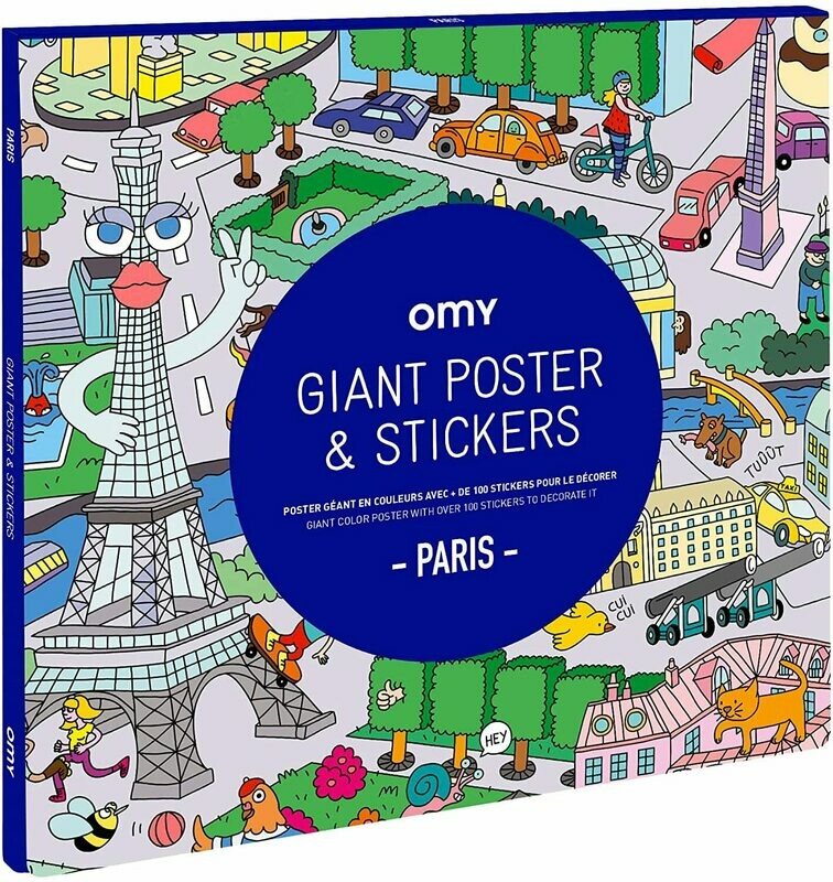 Poster géant PARIS en couleur avec + 100 stickers pour le décorer (made in France) marque OMY