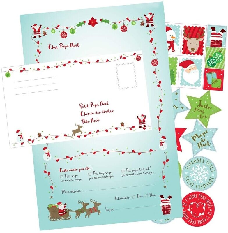 Lettre au Père Noël (6 lettres + 6 enveloppes + 15 stickers)