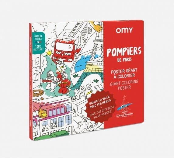 Poster géant à colorier POMPIERS DE PARIS 70x100cm (made in France) marque OMY