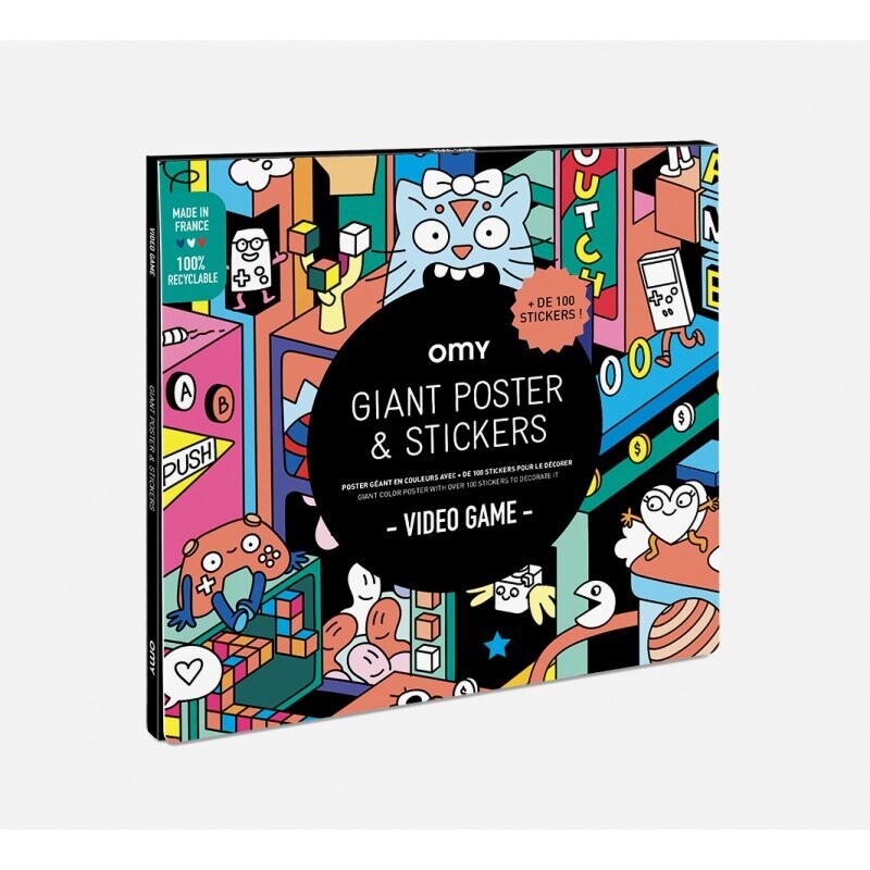 Poster géant VIDEO GAME en couleur avec + 100 stickers pour le décorer (made in France) marque OMY