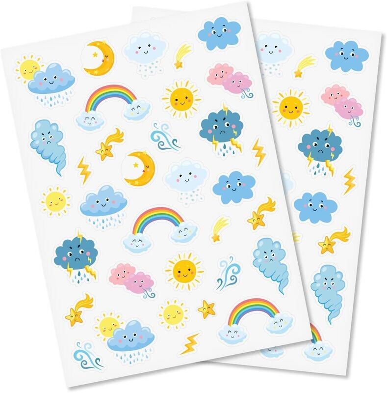 Gommettes Météo Kawaï - 68 pièces - de 1,4 à 5,2 cm