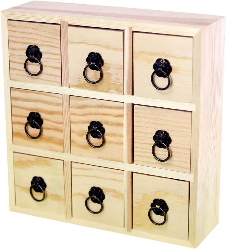 Boite de rangement  avec 9 tiroits en bois naturel personnalisable  (9 compartiments)