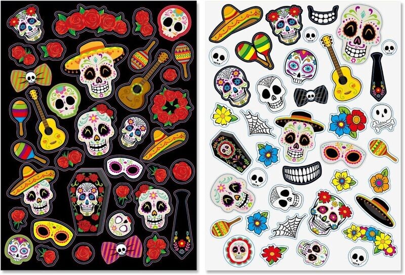 Gommettes Halloween Fête des morts - 76 pièces - de 1,5 à 6 cm