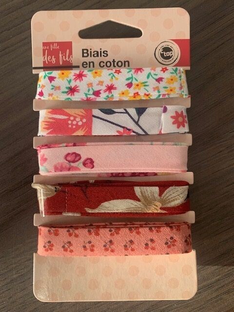 Biais coton motif fleurs rose/rouge (5 rubans)