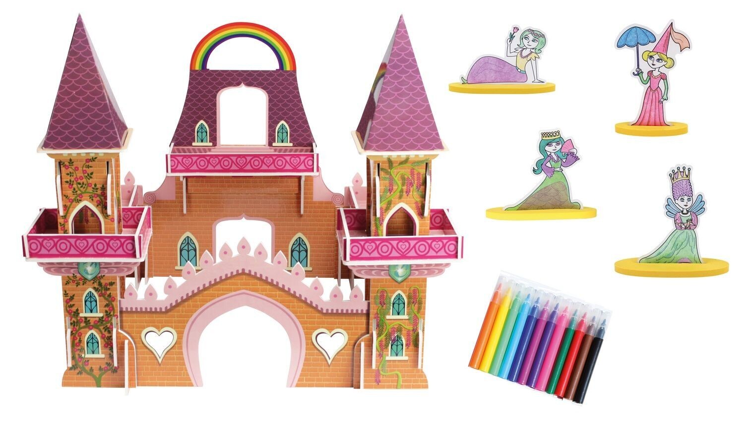 Kit construction CHATEAU DE PRINCESSE + Figurines + feutres