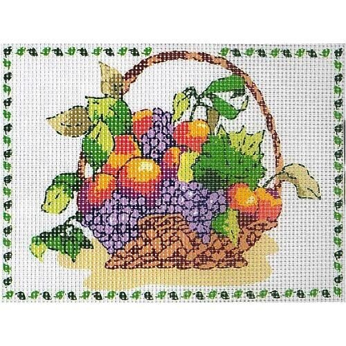 Kit complet canevas Corbeille de fruit - 100% coton - 15 x 20 cm
