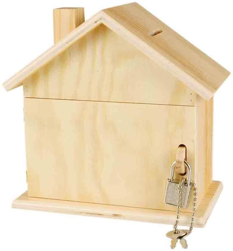 Tirelire maison  en bois naturel personnalisable (15 x 8 x 14,5 cm)