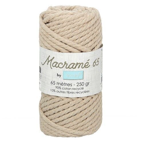 Fil macramé tressé - Beige -3mm X 65m - 90% coton naturel recyclé