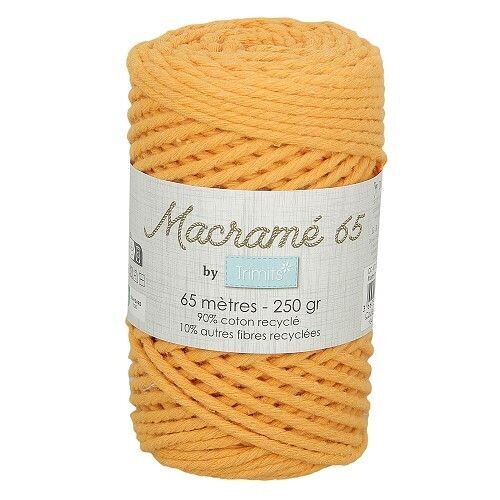 Fil macramé tressé - Moutarde - 3mm X 65m - 90% coton naturel recyclé
