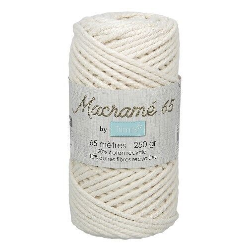 Fil macramé tressé - Blanc - 3mm X 65m - 90% coton naturel recyclé