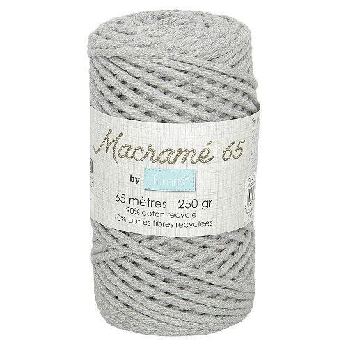 Fil macramé tressé - Gris - 3mm X 65m - 90% coton naturel recyclé