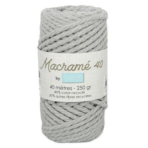 Fil macramé tressé - Gris - 5mm X 40m - 90% coton naturel recyclé