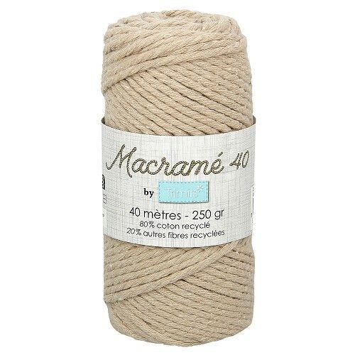 Fil macramé tressé - Beige - 5mm X 40m - 90% coton naturel recyclé