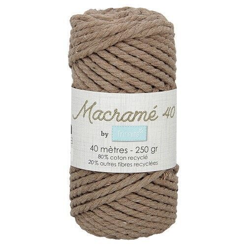 Fil macramé tressé - Taupe - 5mm X 40m - 90% coton naturel recyclé