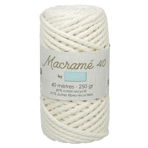 Fil macramé tressé - Blanc - 5mm X 40m - 90% coton naturel recyclé