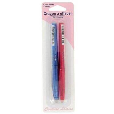 2 Stylos à marquer/effacer le Tissu et le Papier  + gomme - Pointe 7mm