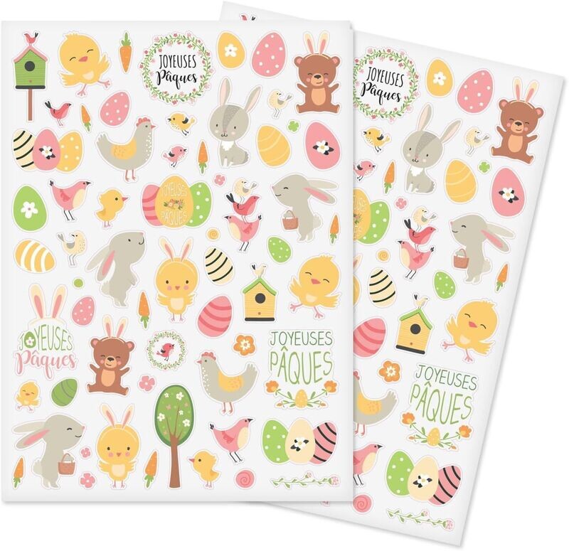 Gommettes joyeuses pâques mignons - 124 pièces - de 0,6 à 4,8 cm