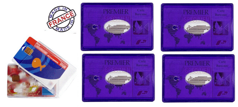 Lot de 4 Etuis Porte carte rigide Violet Transparent, Fabriqué en France idéal cartes bancaires CB, Transport, Navigo, Carte Vitale, Etudiant, Professionnelle Lot de 4 Etuis Porte carte rigide Violet Transparent, Fabriqué en France idéal cartes bancaires CB, Transport, Navigo, Carte Vitale, Etudiant, Professionnelle