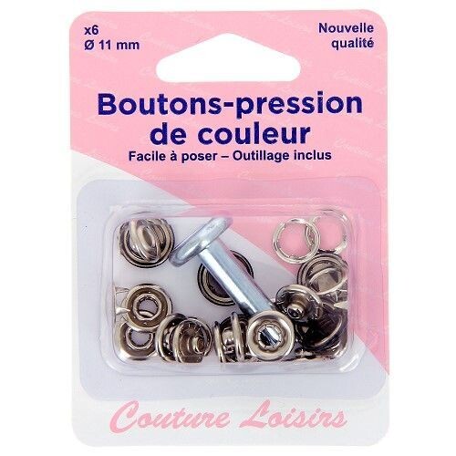 6 Bouton-pression noir avec outil de ose (11mm)