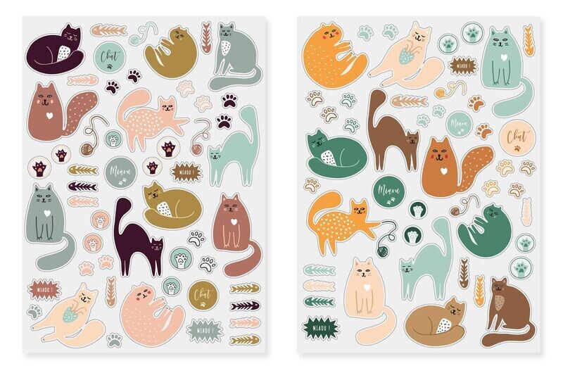 Gommettes Chats pastel - 101 pièces - de 0,8 à  5,7 cm