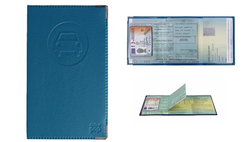Porte papiers voiture (permis nouvelle génération) bleu pétrole Fabrication Française