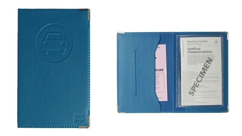 Porte papiers de voiture bleu pétrole (ancien permis) Fabrication Française
