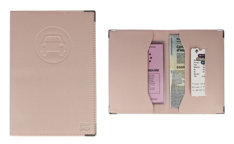 Porte papiers de voiture rose beige (ancien permis) Fabrication Française