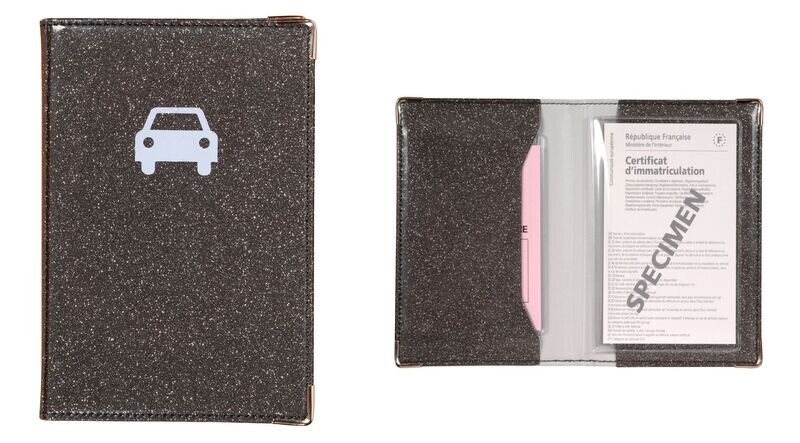 Porte papiers voiture scintillant gris foncé (ancien permis) Fabrication Française