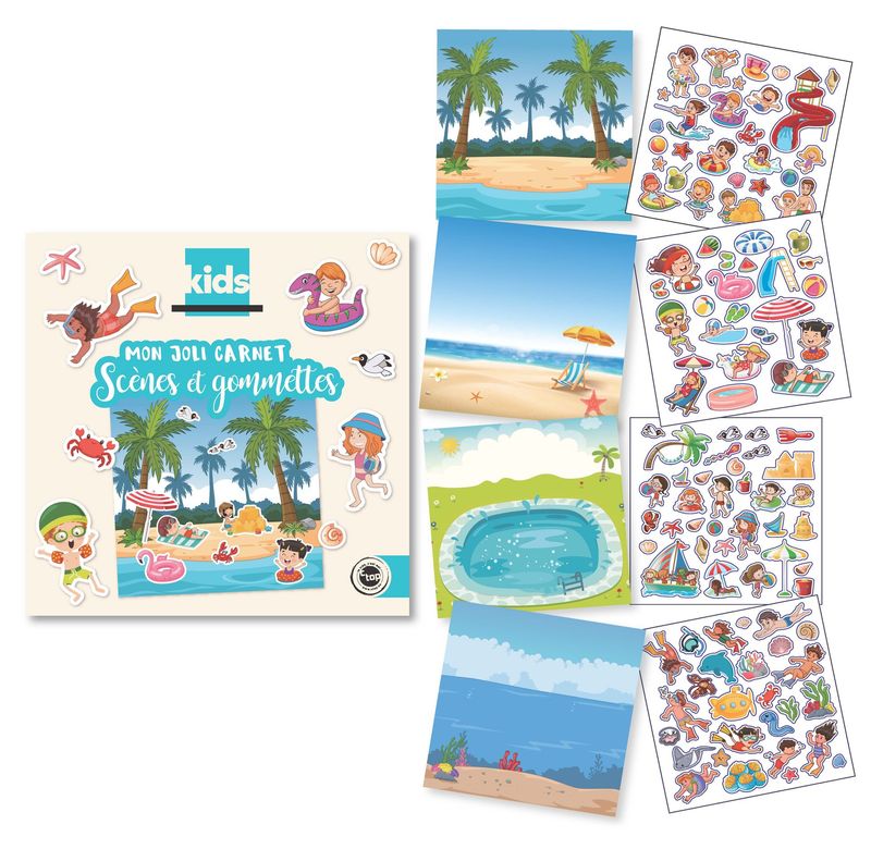 Kit Gommettes repositionnables vacances - 109 stickers - 4 scènes de 21 x 21 cm