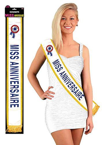Echarpe MISS ANNIVERSAIRE - satinée design pailleté bordure dorée - Taille unique
