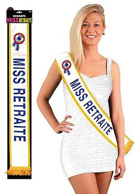 Echarpe MISS RETRAITE - satinée design pailleté bordure dorée - Taille unique - Humour fête gadget