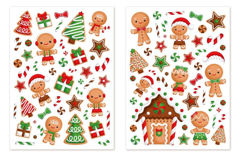 Gommettes Famille pain d'épices - 93 pièces - de 0,6 à 9 cm - Noël
