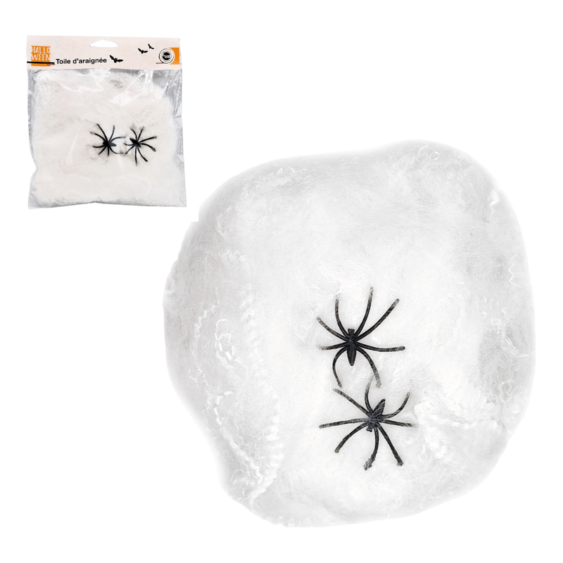 Toile d'araignée halloween extensible + 2 araignées - 20g env - décoration