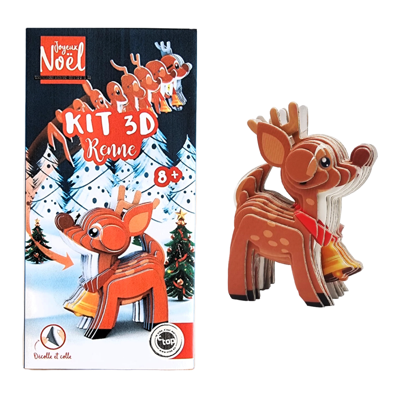 Kit puzzle 3D Renne - maquette carton à monter - 5,7x7,6x2,8cm - 30 pièces