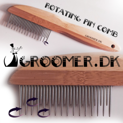 Detangler comb rotating - DOUBLE PINS, BAMBOO
