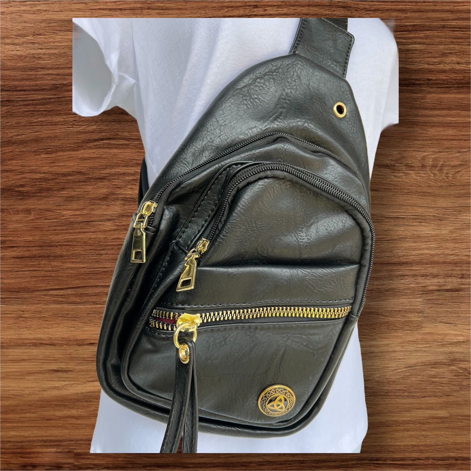 67106 Multi Zip Sling Bag Black