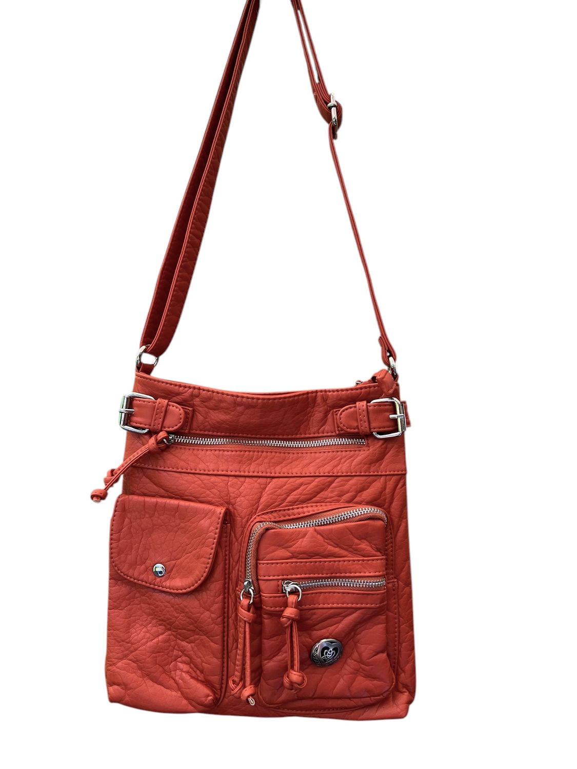 13665 Dk Orange Washed Pocket Bag