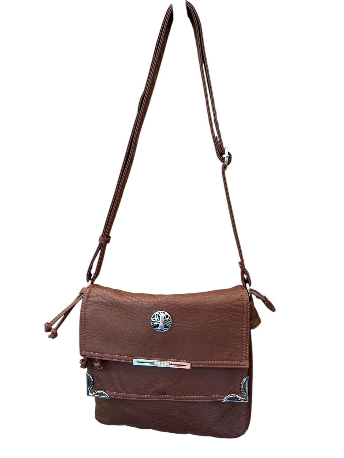 19257 Camel Washed Double Flap Classic Xbody