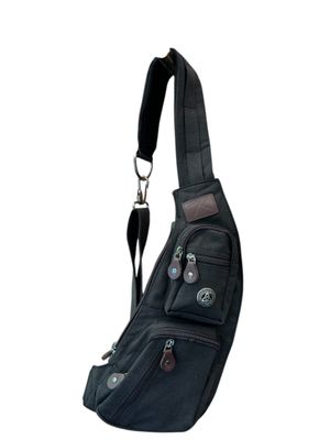 24980 Unisex Black Canvas Crossbody Sling