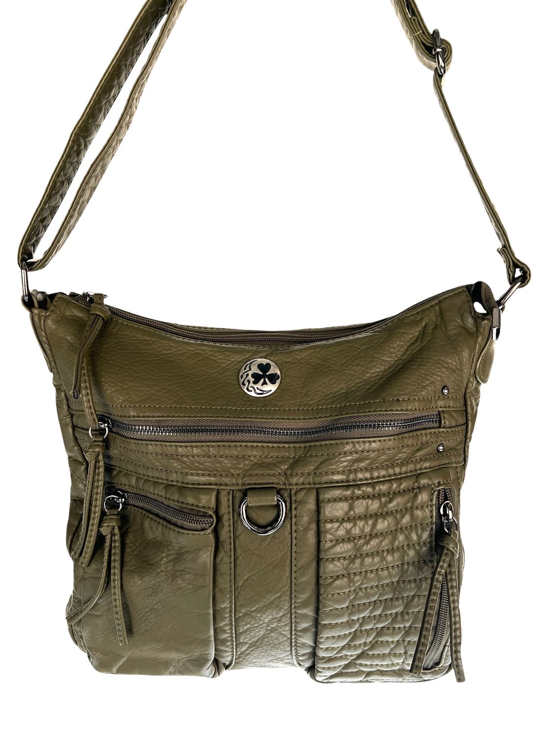 19323 Dark Olive Green Large Washed Crossbody