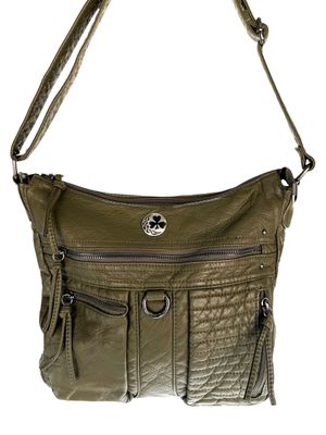 19323 Dark Olive Green Large Washed Crossbody
