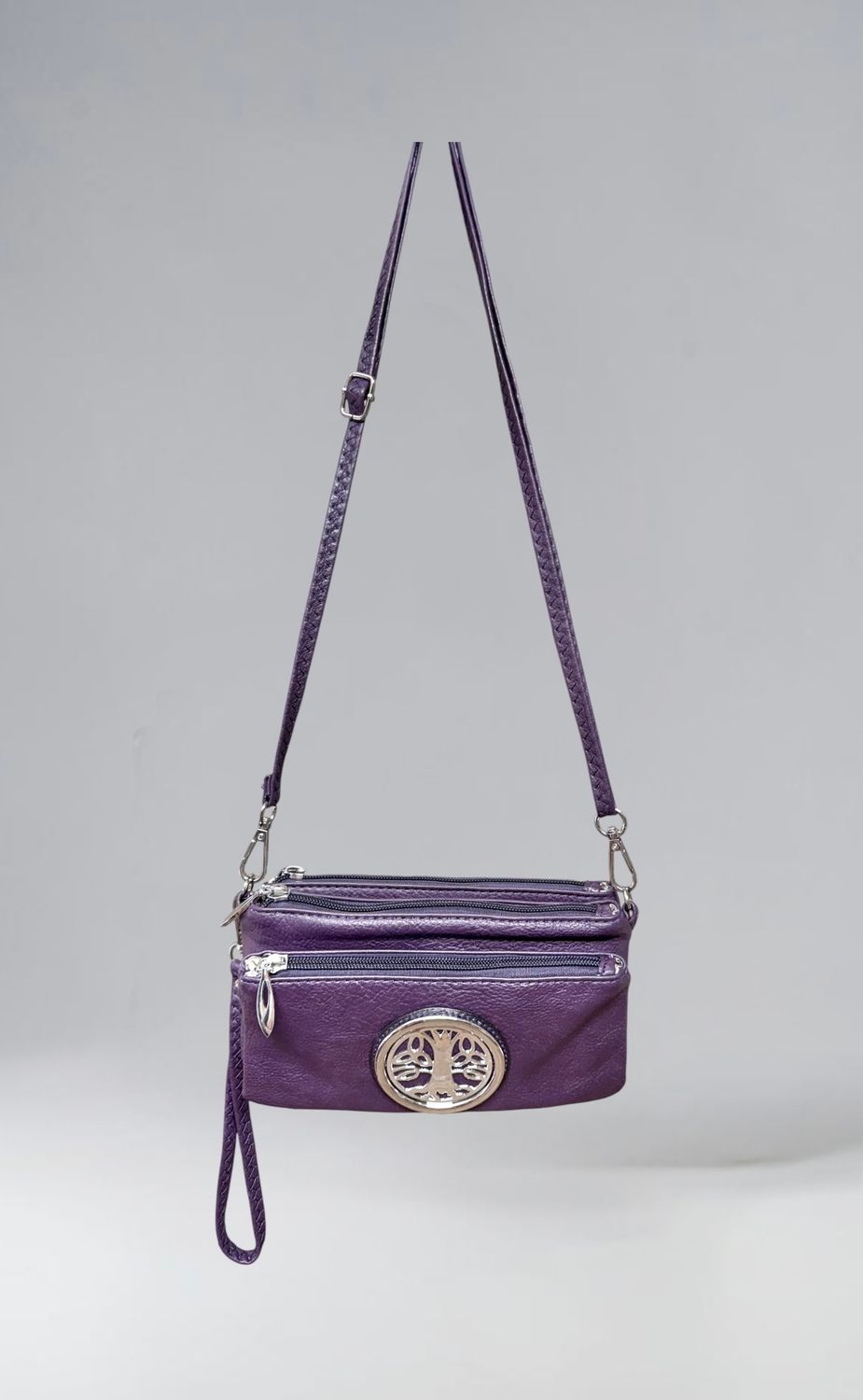 7519 Tri Zip Cell Phone Bag Purple