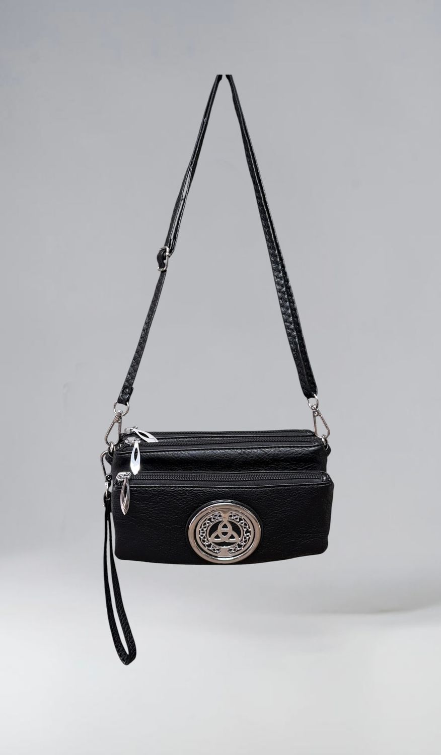 7519 Tri Zip Cell Phone Bag Black