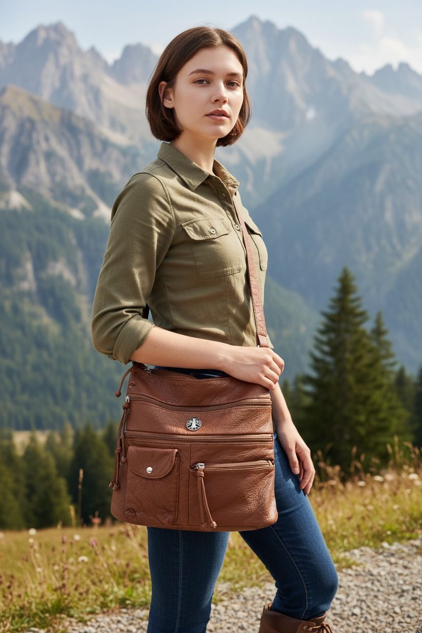 192382 Camel Brown  Washed Bucket Crossbody Bag