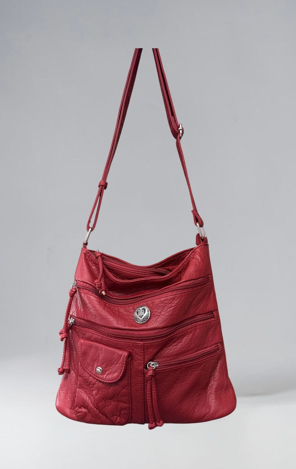 192382 Dark Red  Washed Bucket Crossbody Bag
