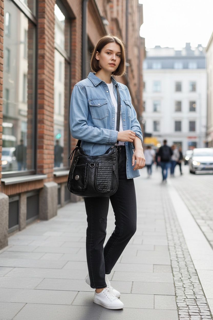 19323 Black Large Washed Crossbody
