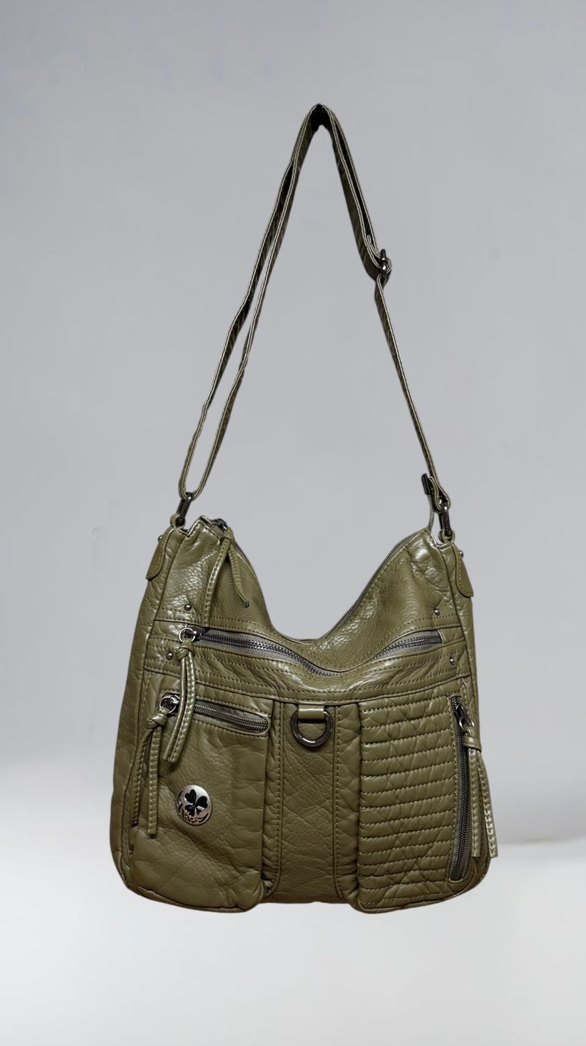 19323 Dark Olive Green Large Washed Crossbody