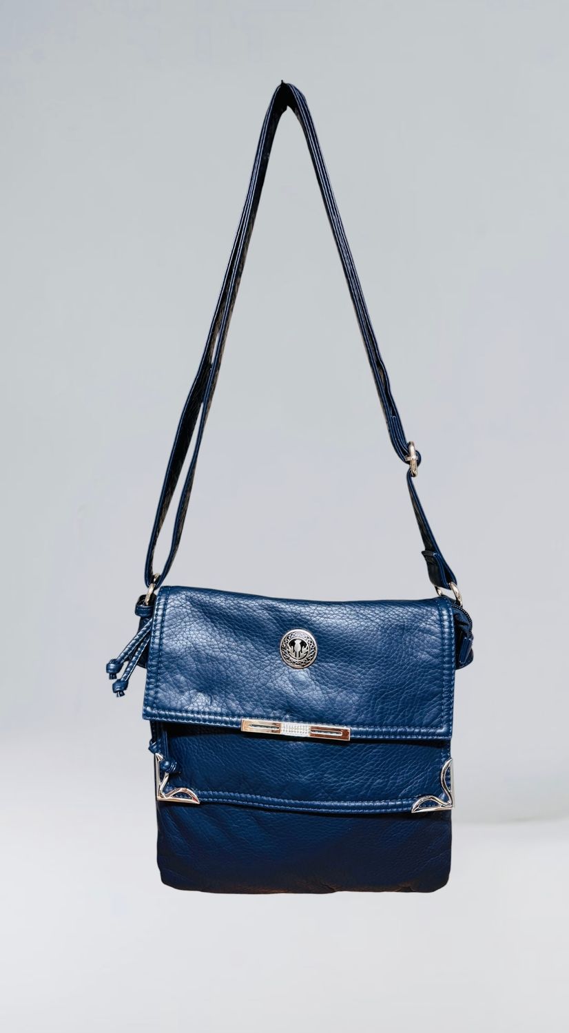 19257 Navy Washed Double Flap Crossbody